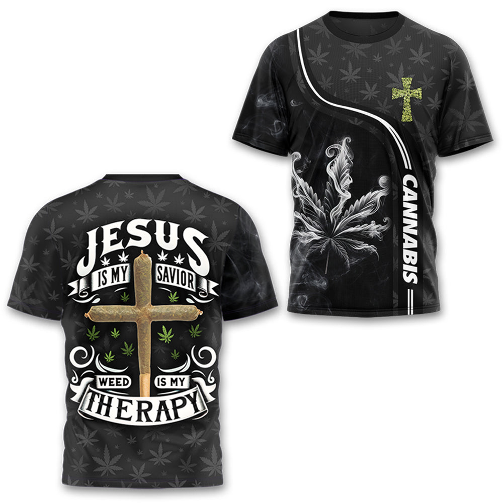 Jesus Is My Savior Weed Is My Therapy T-shirt And Pants Set (Mystery Tee Included)