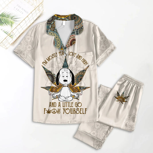 SNP Peace Love And High  Premium Lapel Pajamas Set